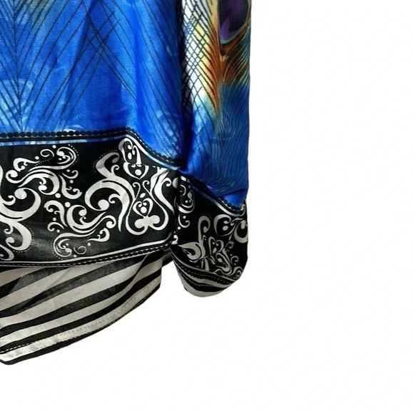 Vtg Y2K SPORT  WORLD BLUE tunic,women one size,blue,shirred,beads,boho,coastal - Picture 5 of 10